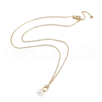 304 Stainless Steel with Plastic Bead Necklace NJEW-Q335-02A-G-1