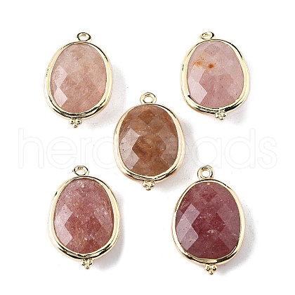 Natural Strawberry Quartz Faceted Oval Connector Charms G-H323-02G-01-1
