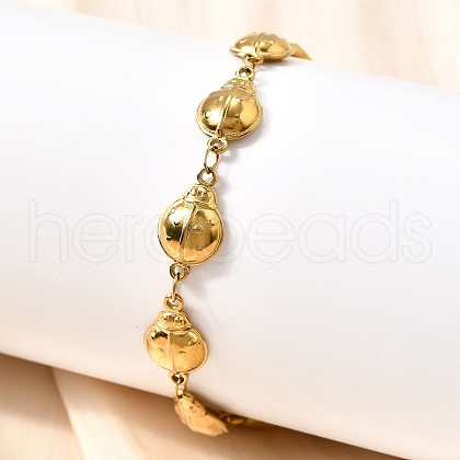 304 Stainless Steel Ladybug Link Bracelets for Women BJEW-K226-15A-G-1