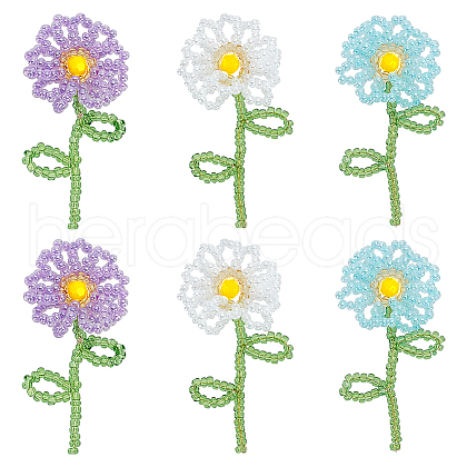 Fingerinspire 6Pcs 3 Colors Handmade Glass & Seed Beaded Pendants GLAA-FG0001-18-1