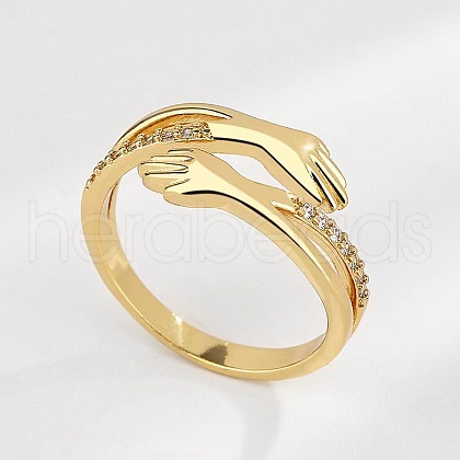 925 Sterling Silver Micro Pave Clear Cubic Zirconia Hug Cuff Rings FS-WG4B3ED-02-1
