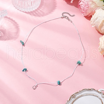 Synthetic Turquoise Chip Beads Necklace Making with 304 Stainless Steel Jump Rings and Nylon Thread NJEW-JN05215-01-1