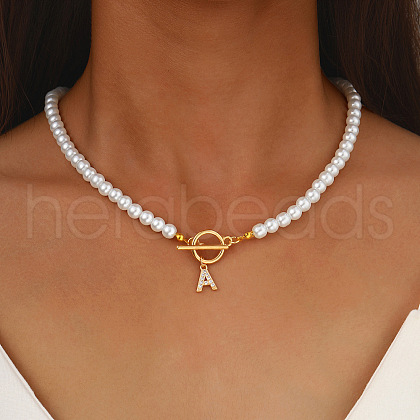 Alloy Crystal Rhinestone Letter Pendant Necklaces FS-WG0709C-01-1