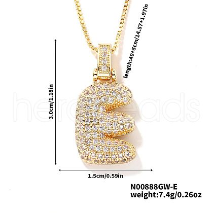 Elegant Brass Micro Pave Clear Cubic Zirconia 3D Initial Necklaces DV4415-4-1