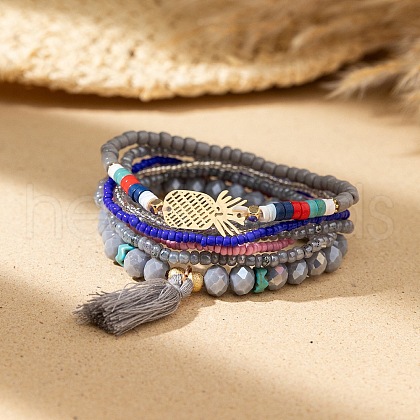 Bohemian Vacation Style Glass Beaded Charms Bracelets Set for Women VJ2934-4-1