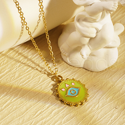 Stylish Stainless Steel Enamel Evil Eye Pendant Necklace for Women's Daily Wear ZP5977-2-1