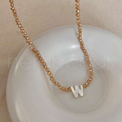 Natural Shell Initial Pendant Glass Beaded Pendant Necklaces FS-WG76541-23-1