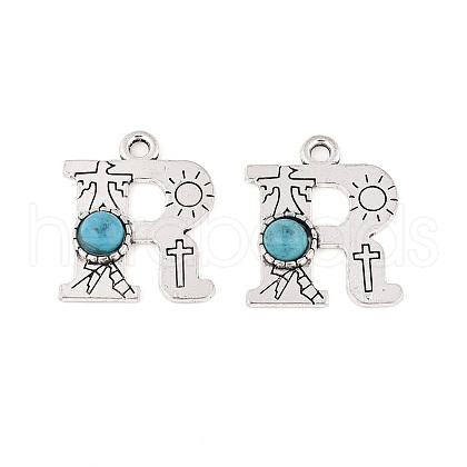 Synthetic Turquoise & Alloy Pendants PALLOY-H146-01AS-R-1