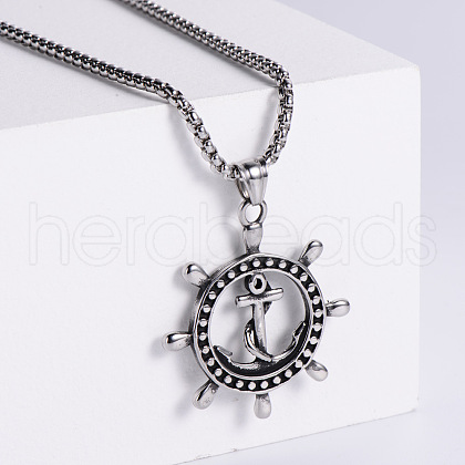 Stainless Steel Anchor & Helm Pendant Necklaces for Men ZG4441-1