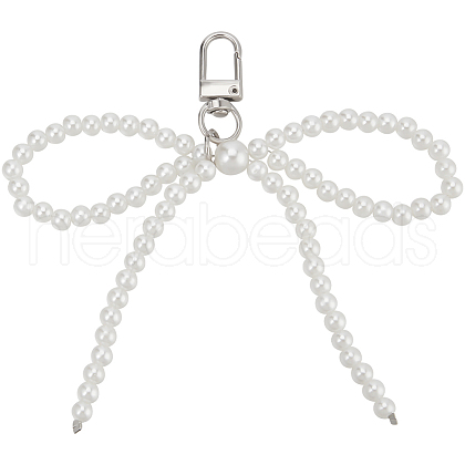 Beebeecraft 4Pcs Bowknot Plastic Imitation Pearl Pendant Decorations HJEW-BBC0001-08-1