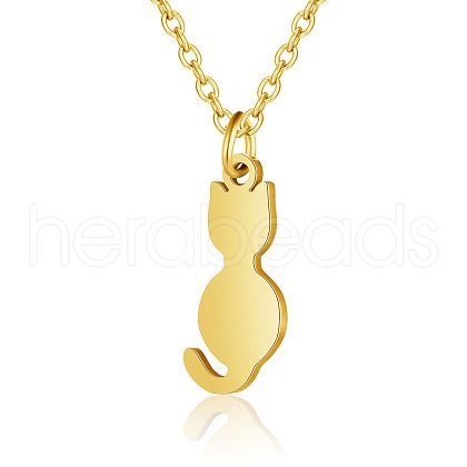 201 Stainless Steel Kitten Pendant Necklaces NJEW-T009-JN125-40-2-1