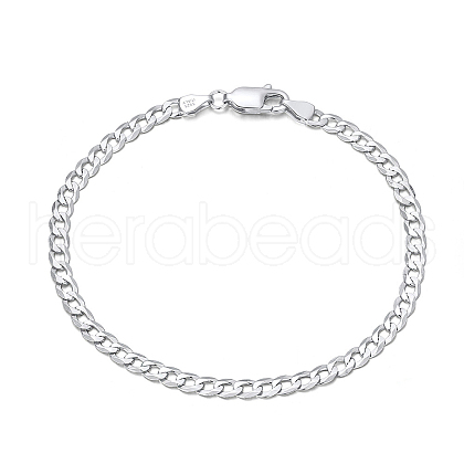 Rhodium Plated 925 Sterling Silver Curb Chain Bracelets BJEW-I314-007B-P-1