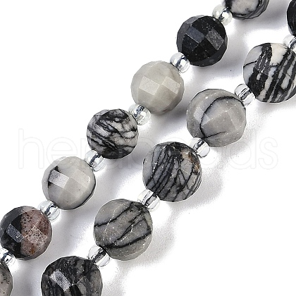 Natural Black Netstone Beads Strands G-G182-B32-03-1