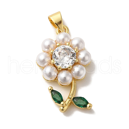 Flower Rack Plating Brass Clear Glass Pendants KK-U027-30G-1
