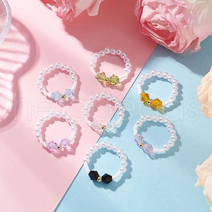 ABS Plastic Imitation Pearl Elastic Rings for Women RJEW-JR00900-1