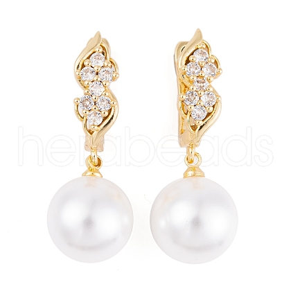 Rack Plating Brass Clear Cubic Zirconia ABS Pearl Earrings EJEW-S219-15G-10-1
