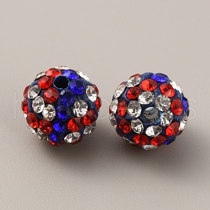 Independence Day Theme Polymer Clay Rhinestone Round Beads PORC-WH0001-04-1