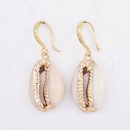 Electroplate Cowrie Shell Dangle Earrings EJEW-JE03114-1