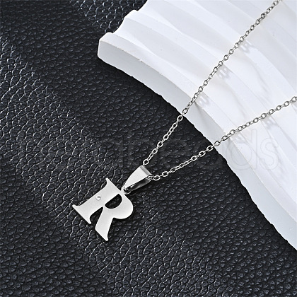 201 Stainless Steel Crystal Rhinestone Initial Pendant Necklaces FS-WG28760-12-1