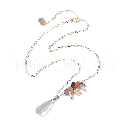 Natural & Synthetic Gemstone Pendant Necklace NJEW-JN04851-1
