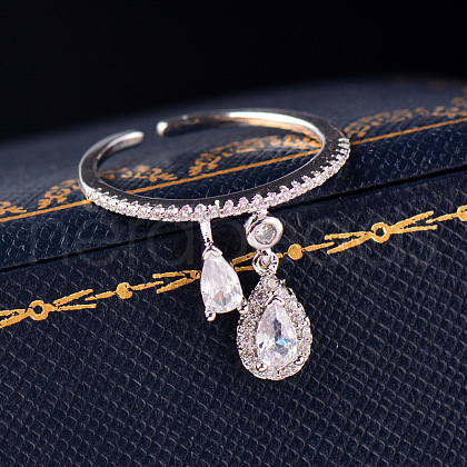 Teardrop Brass Micro Pave Clear Cubic Zirconia Cuff Rings for Women FS-WGF79F5-01-1