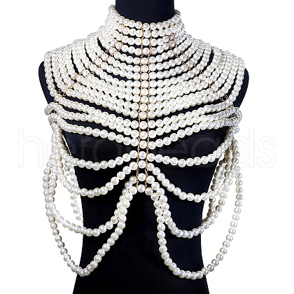 Plastic Imitation Pearl Beaded Multi Layer Bridal Shoulder Chains WG1B7F3-07-1