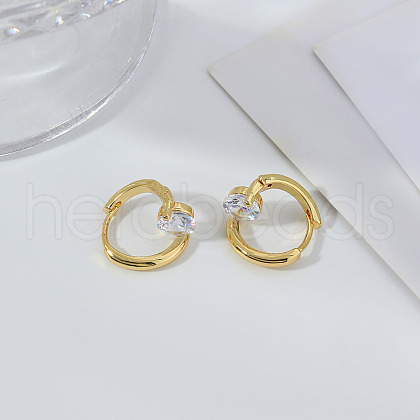 Brass Clear Cubic Zirconia Flat Round Hoop Earrings WK3788-1-1