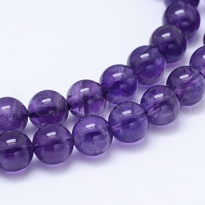 Natural Amethyst Round Bead Strands G-M212-12mm-02B-1