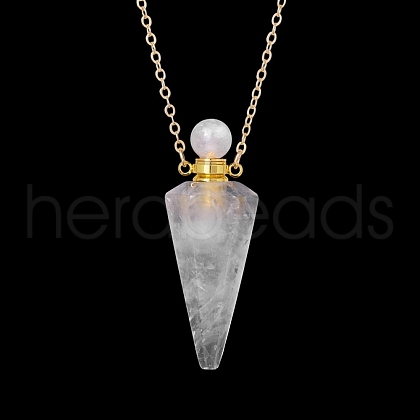 Natural Quartz Crystal Faceted Cone Perfume Bottle Pendant Necklace PW-WG8F691-10-1