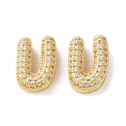 Rack Plating Brass Micro Pave Cubic Zirconia Slide Charms KK-C084-34G-U-1