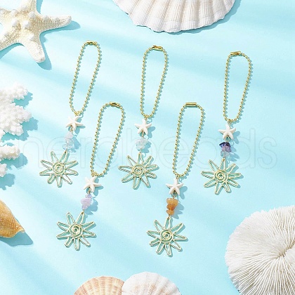Alloy Flower & Synthetic Turquoise Starfish Pendant Decorations HJEW-JM03241-1