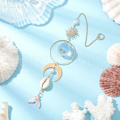 Fishtail Glass Hanging Ornaments HJEW-JM03173-1
