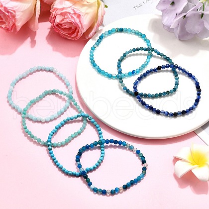 7Pcs Dyed Round Natural Gemstone Beaded Stretch Bracelets for Women BJEW-JB11623-1