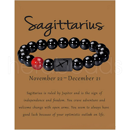 12 Constellation Natural Round Carnelian Beads Stretch Bracelets WGD22B0-01-1