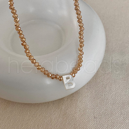 Natural Shell Initial Pendant Glass Beaded Pendant Necklaces FS-WG76541-02-1
