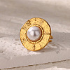 Retro Royal Style 304 Stainless Steel Imitation Pearl Cuff Rings FS-WG343E9-03-1