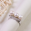 Mother's Day Jewellery 3-Round Brass Crystal Rhinestone & Natural Freshwater Pearl Finger Rings WG00424-03-1