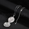 Anti-Tarnish 304 Stainless Steel Flat Round Locket Pendant Cable Chain Necklaces for Women NJEW-M050-04A-P-2