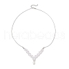 ABS Plastic Imitation Pearl Round Beaded V Pendant Brass Chain Necklaces NJEW-JN05299-4