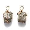 Cuboid Brass Natural Pyrite Pendants G-N0145-10-2