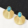 Fan 304 Stainless Steel Synthetic Turquoise Stud Earrings for Women EJEW-U046-17A-G-1