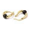 Natural Obsidian Round Beaded Hoop Earrings EJEW-A099-03G-01-3