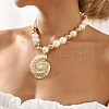 Shell Shape Alloy Pendant Plastic Imitation Pearl & CCB Plastic Round Beaded Necklaces for Women FS-WG1A62A-01-3