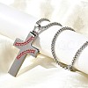 201 Stainless Steel Wheat Cross Pendant Box Chain Necklaces for Women Men NJEW-B124-01P-2