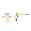 Natural Pearl Stud Earrings Micro Clear Cubic Zirconia PEAR-N022-B04-2