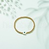 Brass Round & Shell Flower Beaded Stretch Bracelet for Women BJEW-JB08604-2