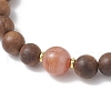 Natural Sandalwood & Agate Round Beaded Stretch Bracelets for Women BJEW-JB11929-03-3