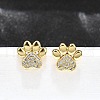 Clear Cubic Zirconia Dog Claw Print Stud Earrings EJEW-C035-02G-4