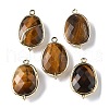 Natural Tiger Eye Faceted Oval Connector Charms G-H323-02G-08-1