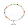 Colorful Seed Beaded Stretch Bracelet with Brass Charms for Women BJEW-JB09218-04-1